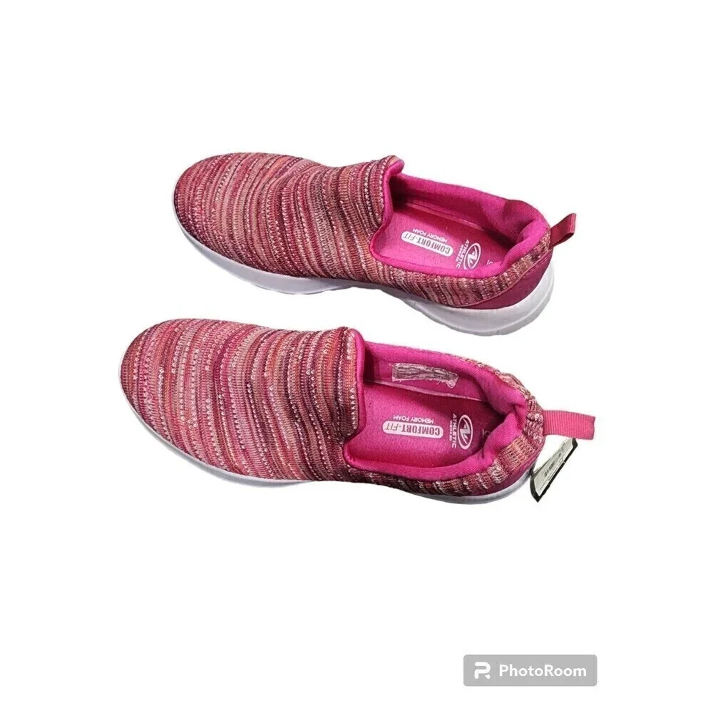 Athletic Works Comfort-Fit Memory Foam Pink Stripe Slip-in Shoes Women's Size 6